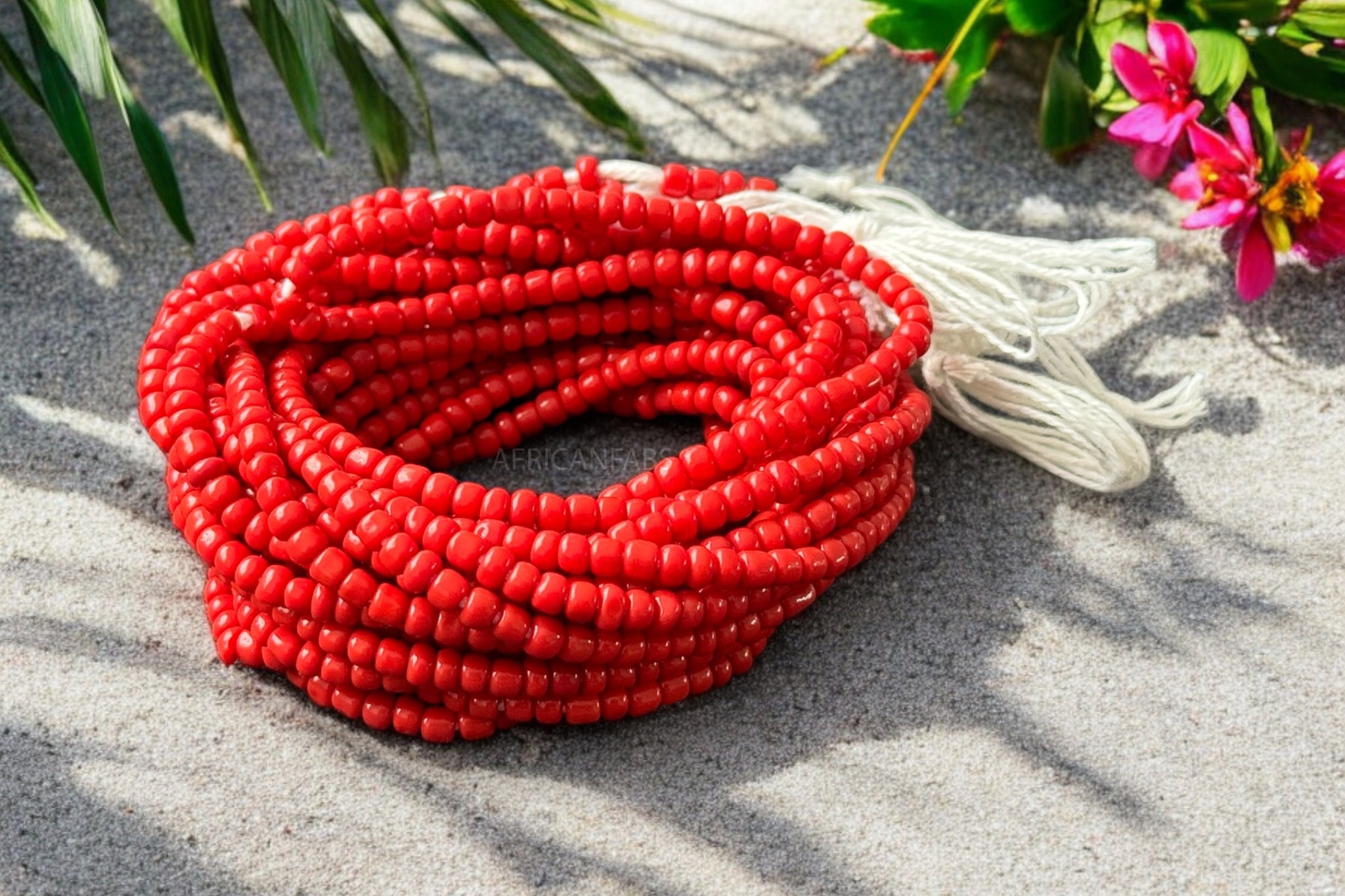 Perlas de cintura / Cadena de cadera africana - Abiémwénse - Rojo (Cordón tradicional no elástico)