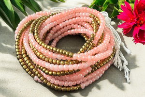 Perlas de cintura / Cadena de cadera africana - Abinéné - Oro / rosa (Cordón tradicional no elástico)