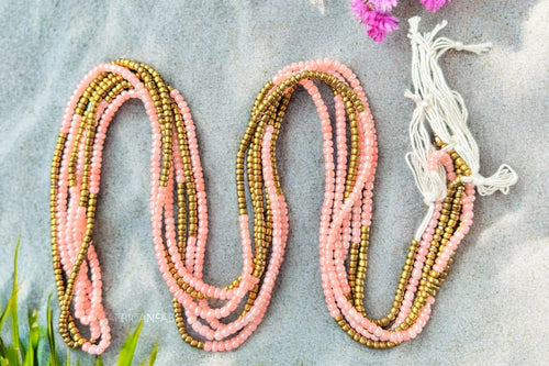 Perlas de cintura / Cadena de cadera africana - Abinéné - Oro / rosa (Cordón tradicional no elástico)