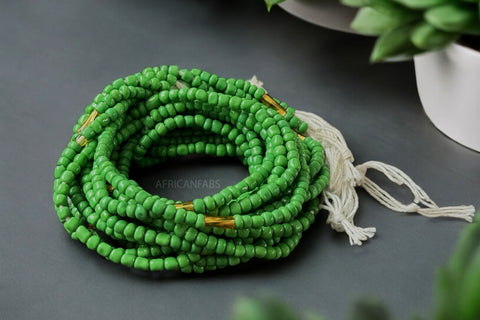 Perlas de cintura / Cadena de cadera africana - Abele - Verde (Cordón tradicional no elástico)