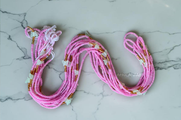 Perlas de cintura / Cadena de cadera africana - Rosa Butterfly Damilola (Cordón tradicional no elástico)