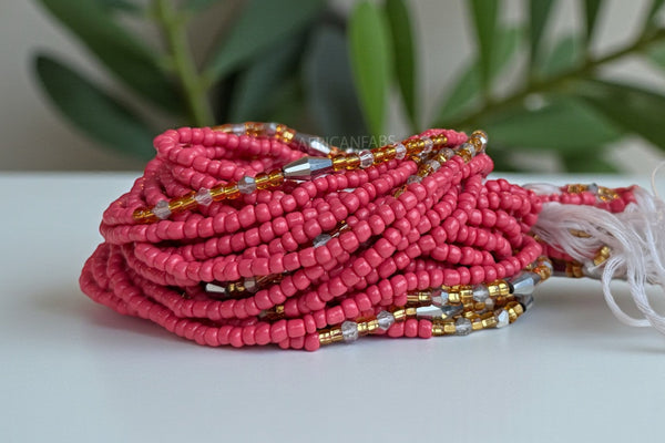 Perlas de cintura / Cadena de cadera africana - Abinéné - Rosa viejo (Cordón tradicional no elástico)