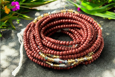 Perlas de cintura / Cadena de cadera africana - Abinéné - Marrón / dorado (Cordón tradicional no elástico)