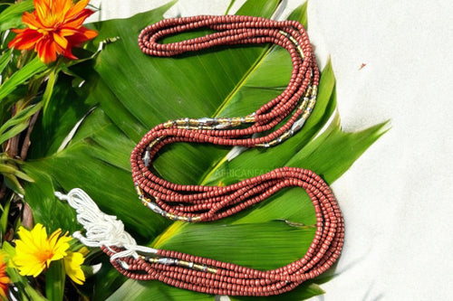 Perlas de cintura / Cadena de cadera africana - Abinéné - Marrón / dorado (Cordón tradicional no elástico)