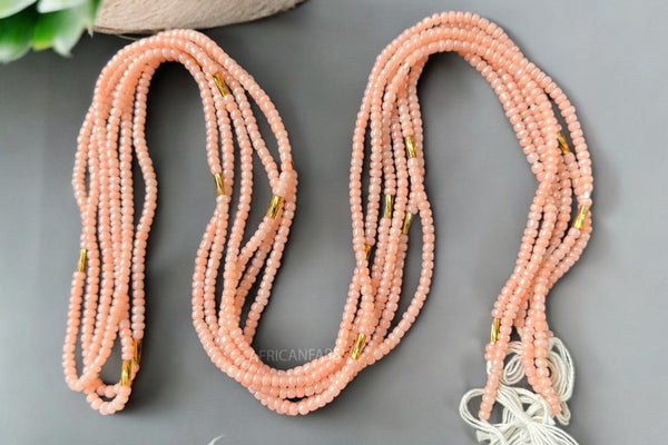 Perlas de cintura / Cadena de cadera africana - Ogbe - Melocotón / dorado (Cordón tradicional no elástico)