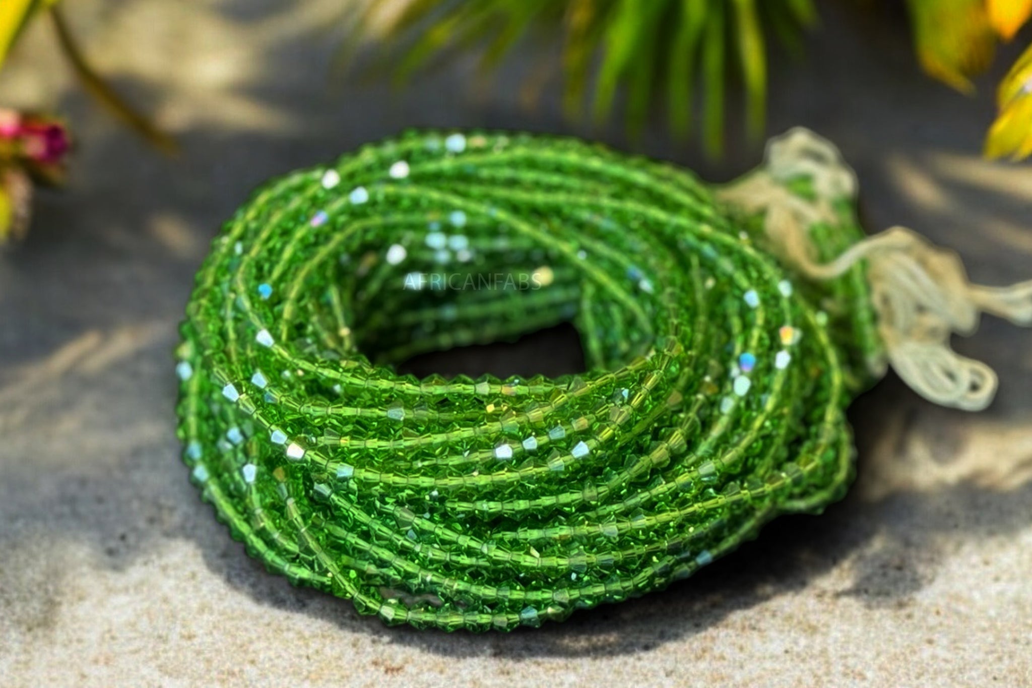 Perlas de cintura / Cadena de cadera africana - Osato - Cristal Verde (Cordón tradicional no elástico)