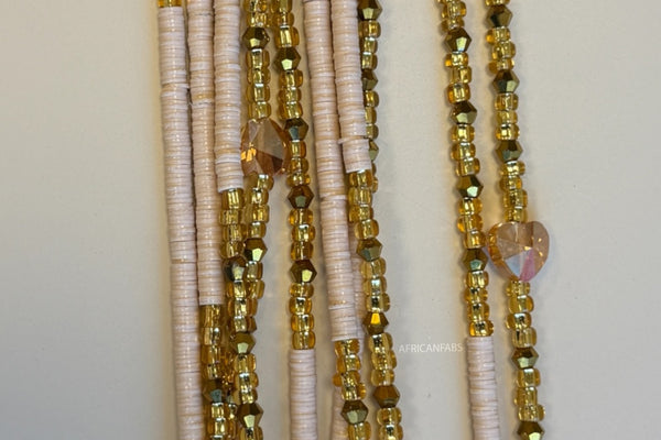 Perlas de cintura / Cadena de cadera africana - Osato - Beige / dorado (Cordón tradicional no elástico)