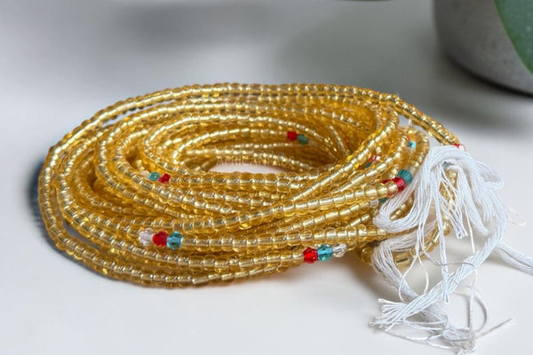 Perlas de cintura / Cadena de cadera africana - Binbo - Dorado (Cordón tradicional no elástico)