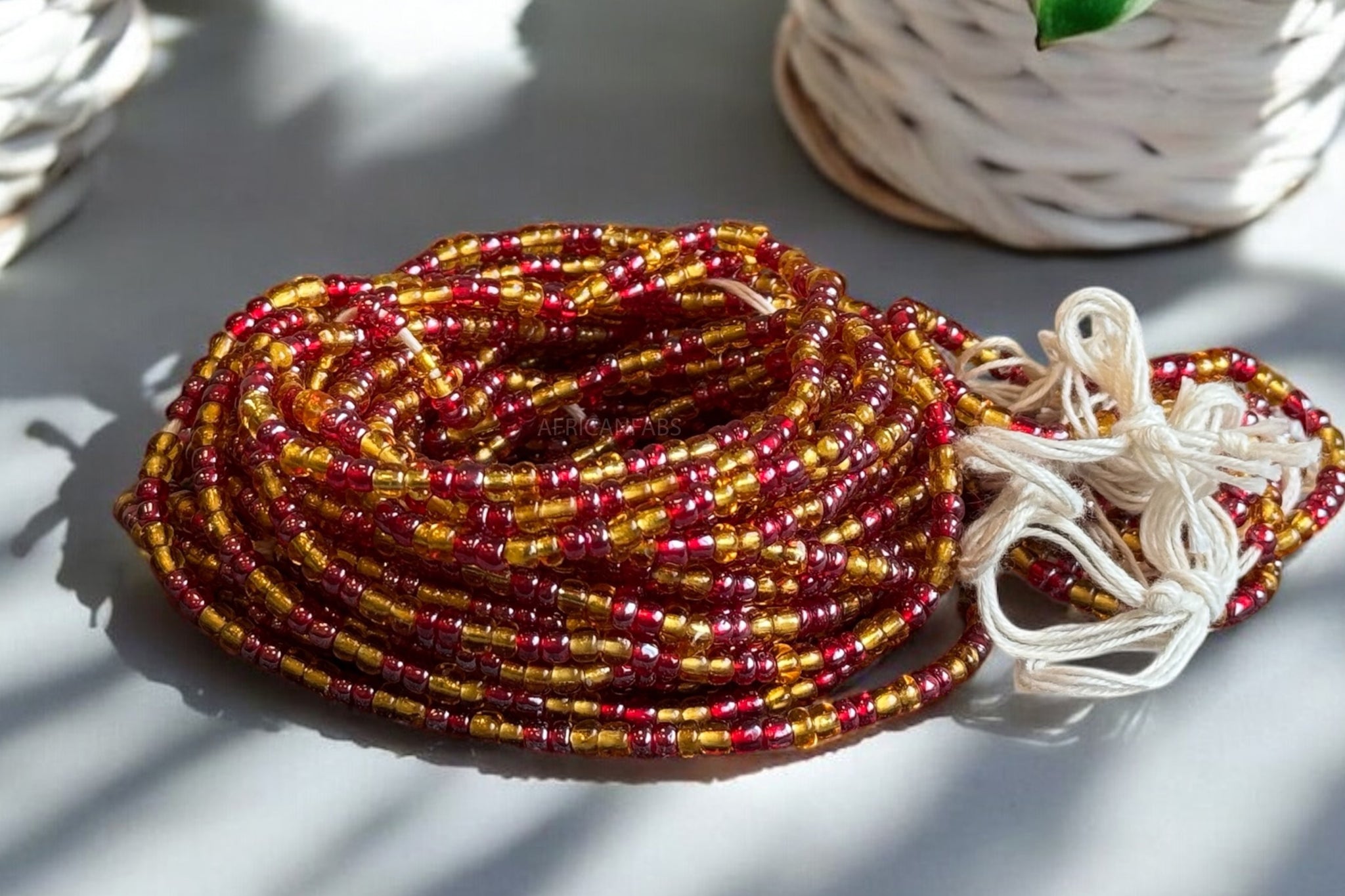 Perlas de cintura / Cadena de cadera africana - Bobo - Rojo / dorado (Cordón tradicional no elástico)