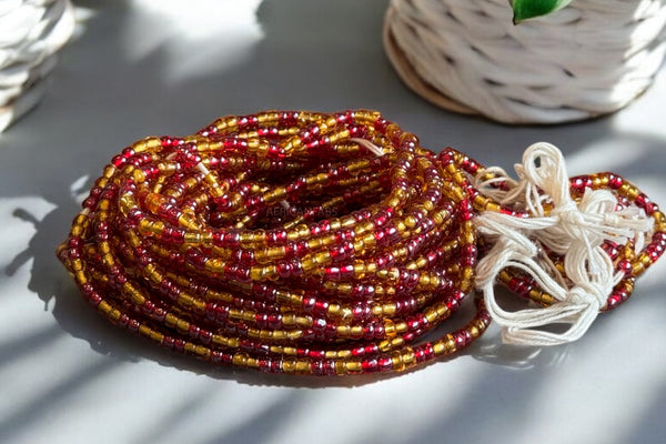 Perlas de cintura / Cadena de cadera africana - Bobo - Rojo / dorado (Cordón tradicional no elástico)
