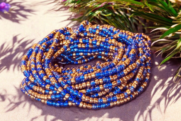 Perlas de cintura / Cadena de cadera africana - Keke - Azul (Cordón tradicional no elástico)