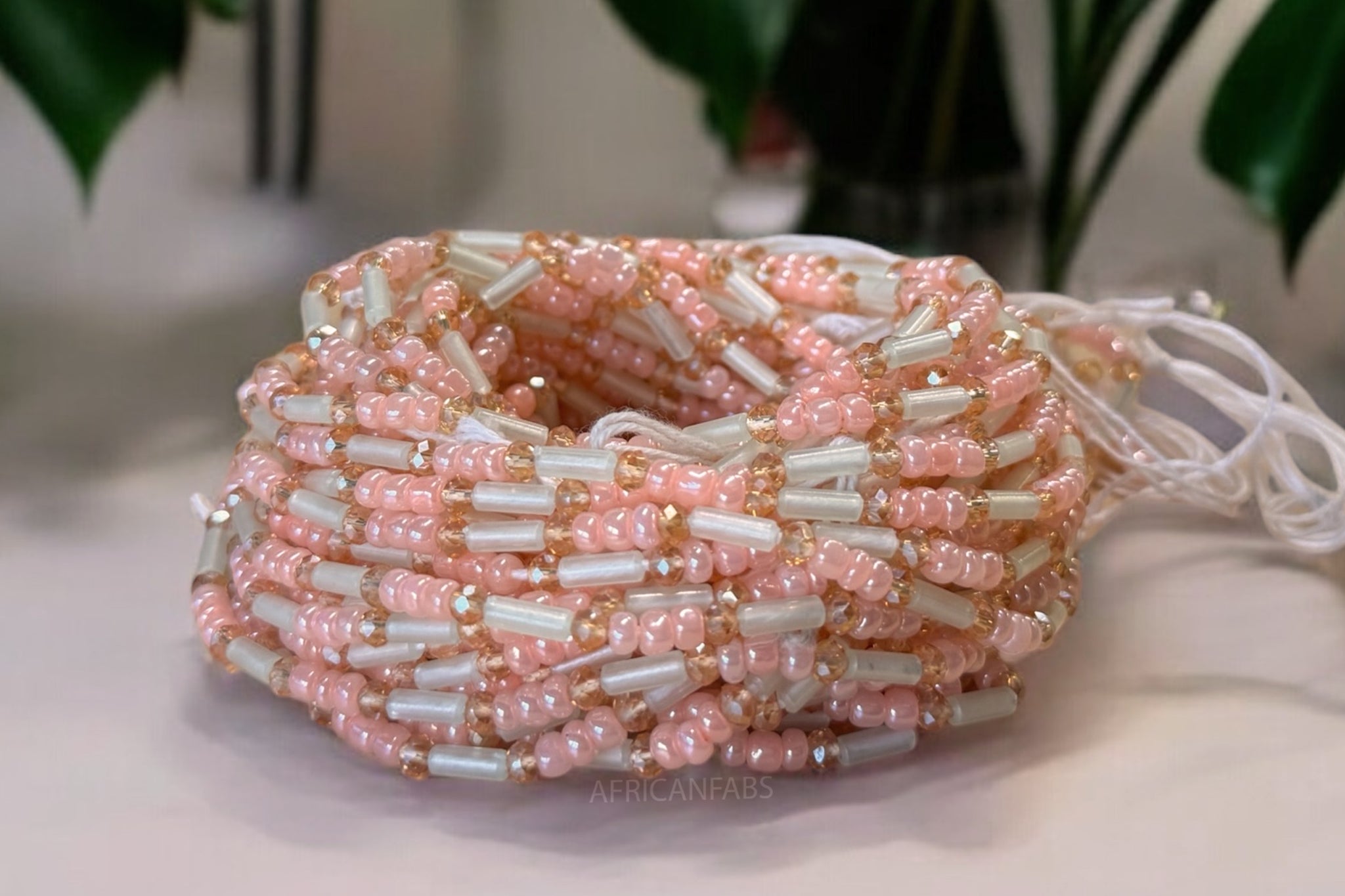 (Wichtig: bitte lesen) Perlas de cintura / Cadena de cadera africana - Rosa Mix (Cordón tradicional no elástico) 