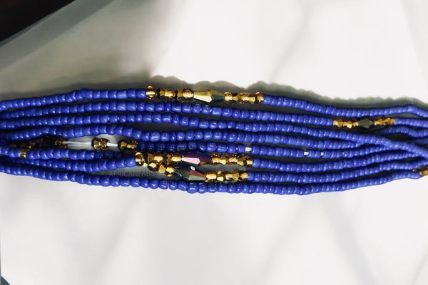 Perlas de cintura / Cadena de cadera africana - Chi - Azul mix (Cordón tradicional no elástico)