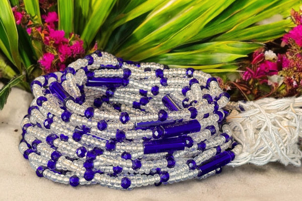 (Importante: por favor lea) Perlas de cintura / Cadena de cadera africana - Azul (Cordón tradicional no elástico) 