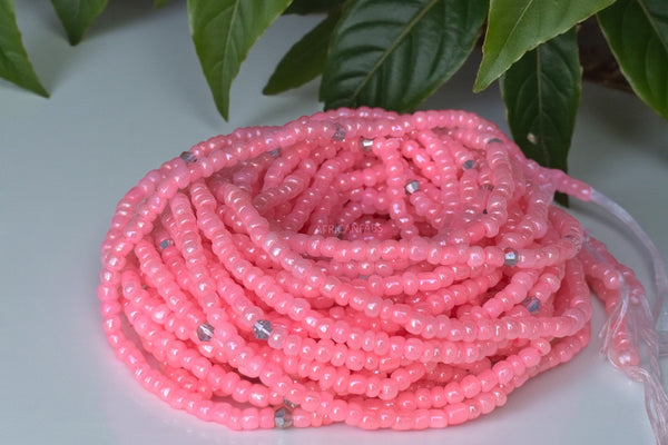 (Importante: por favor, lea esto) Perlas de cintura / Cadena de cadera africana - O - Rosa (Cordón tradicional no elástico)