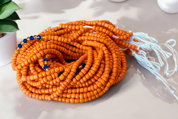 (Wichtig: bitte lesen) Perlas de cintura / Cadena de cadera africana - Naranja (Cordón tradicional no elástico) 