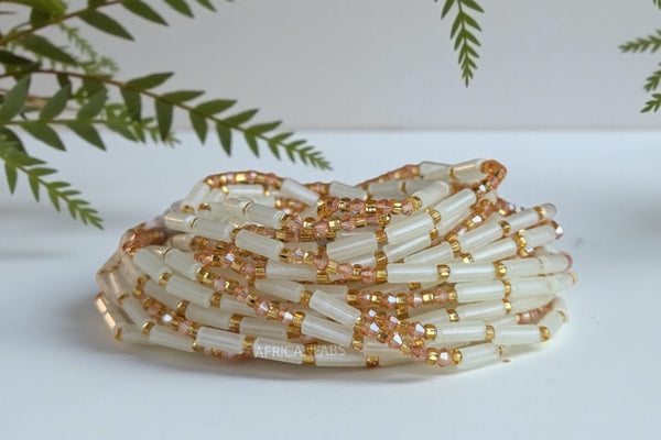 Perlas de cintura / Cadena de cadera africana - Akibo - Blanco Resplandor en la oscuridad (Cordón tradicional no elástico)