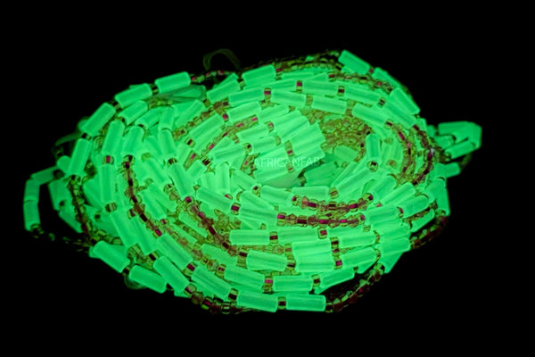 Perlas de cintura / Cadena de cadera africana - Akibo - Blanco Resplandor en la oscuridad (Cordón tradicional no elástico)