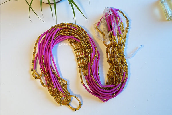 Perlas de cintura / Cadena de cadera africana - Kelso - Morado / dorado (Cordón tradicional no elástico)