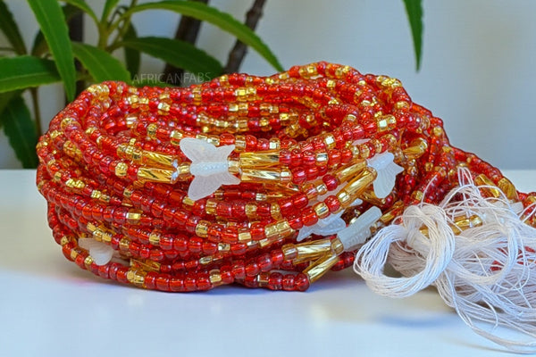 Perlas de cintura / Cadena de cadera africana - Osime - Rojo (Cordón tradicional no elástico)