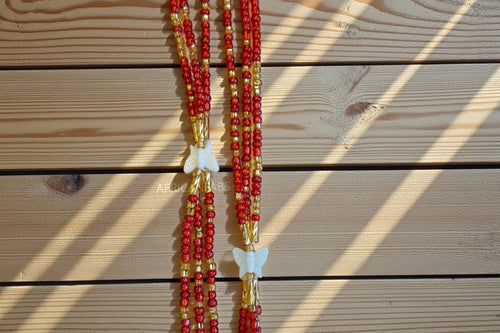 Perlas de cintura / Cadena de cadera africana - Osime - Rojo (Cordón tradicional no elástico)