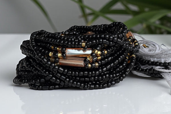 Perlas de cintura / Cadena de cadera africana - Obasogie - Negro (Cordón tradicional no elástico)