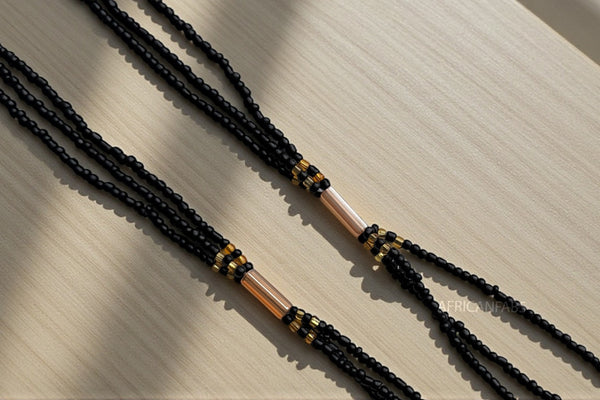Perlas de cintura / Cadena de cadera africana - Obasogie - Negro (Cordón tradicional no elástico)