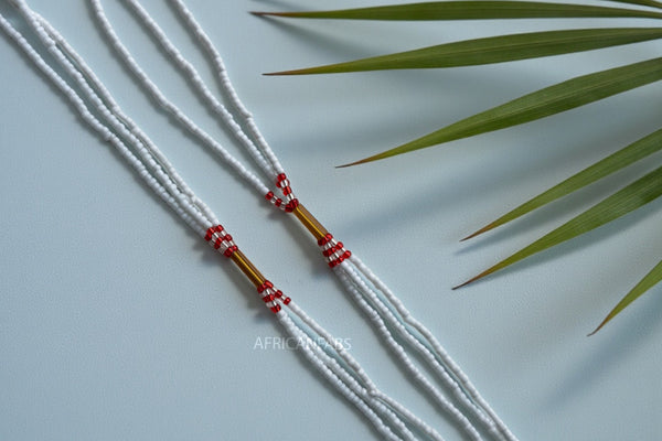 Perlas de cintura / Cadena de cadera africana - Obasi - Blanco (Cordón tradicional no elástico)