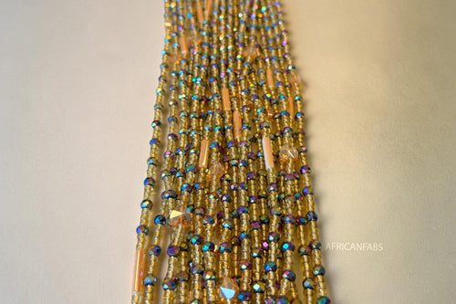 Perlas de cintura / Cadena de cadera africana - Oro Crystal Abimbola (Cordón tradicional no elástico)