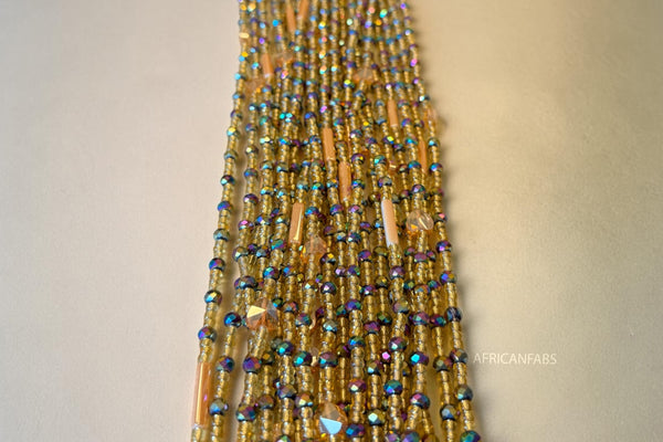 Perlas de cintura / Cadena de cadera africana - Oro Crystal Abimbola (Cordón tradicional no elástico)