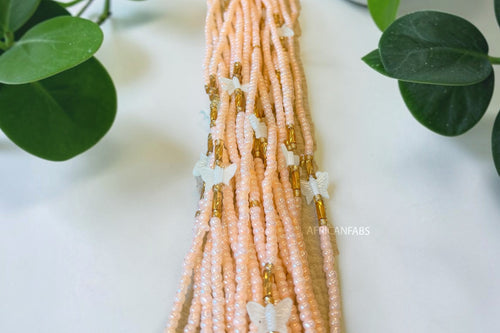 Perlas de cintura / Cadena de cadera africana - Salmón Butterfly Ifeoma (Cordón tradicional no elástico)