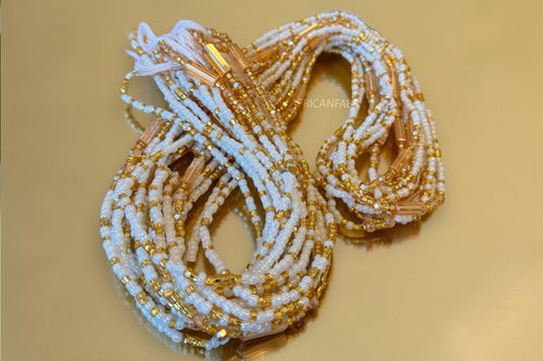 Perlas de cintura / Cadena de cadera africana - Blanco Oro Jumoke (Cordón tradicional no elástico)