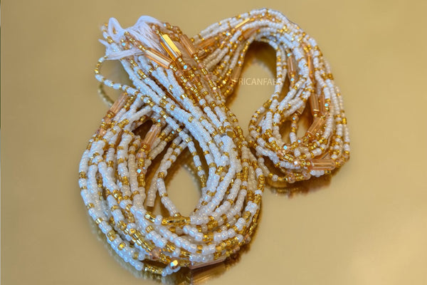 Perlas de cintura / Cadena de cadera africana - Blanco Oro Jumoke (Cordón tradicional no elástico)