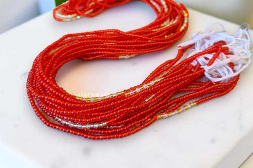 Perlas de cintura / Cadena de cadera africana - Rojo Anwuli (Cordón tradicional no elástico)