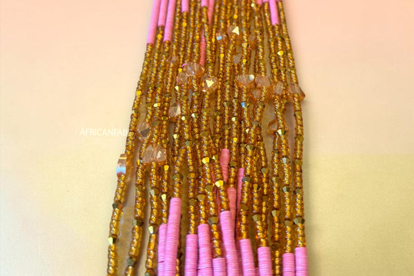 Perlas de cintura / Cadena de cadera africana - Oro Rosa Crystal Adaeze (Cordón tradicional no elástico)