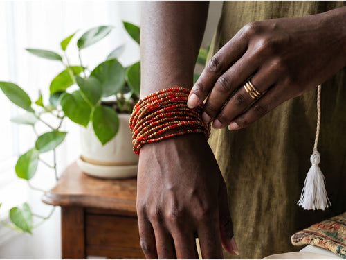 Perlas de cintura / Cadena de cadera africana - Oro Rojo Chiamaka (Cordón tradicional no elástico)