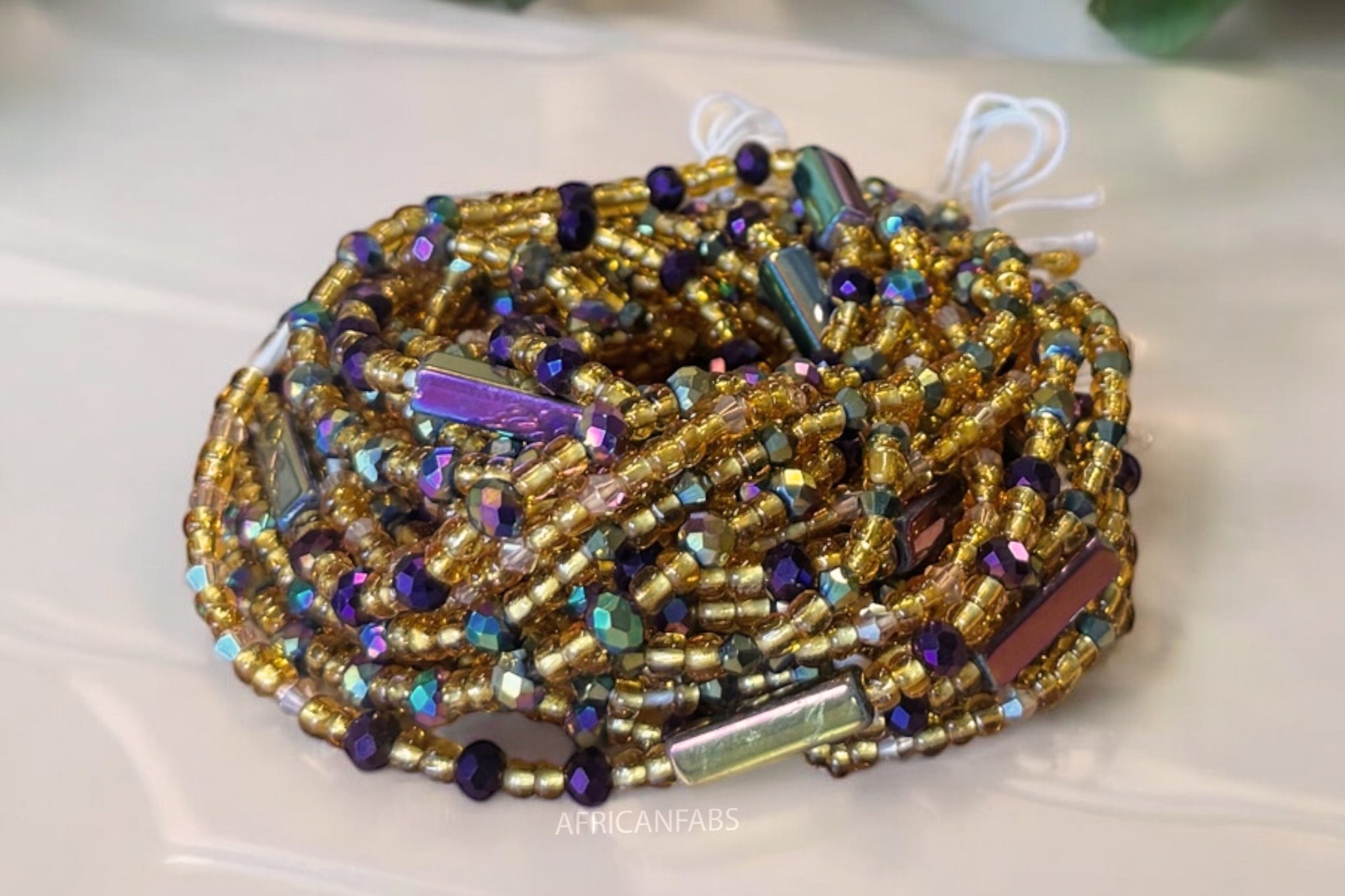 (Wichtig: bitte lesen) Perlas de cintura / Cadena de cadera africana - Oro mix (Cordón tradicional no elástico) 