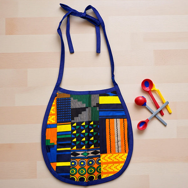 Babero para bebé con estampado africano - Azul / Naranja Kente (Unisex)