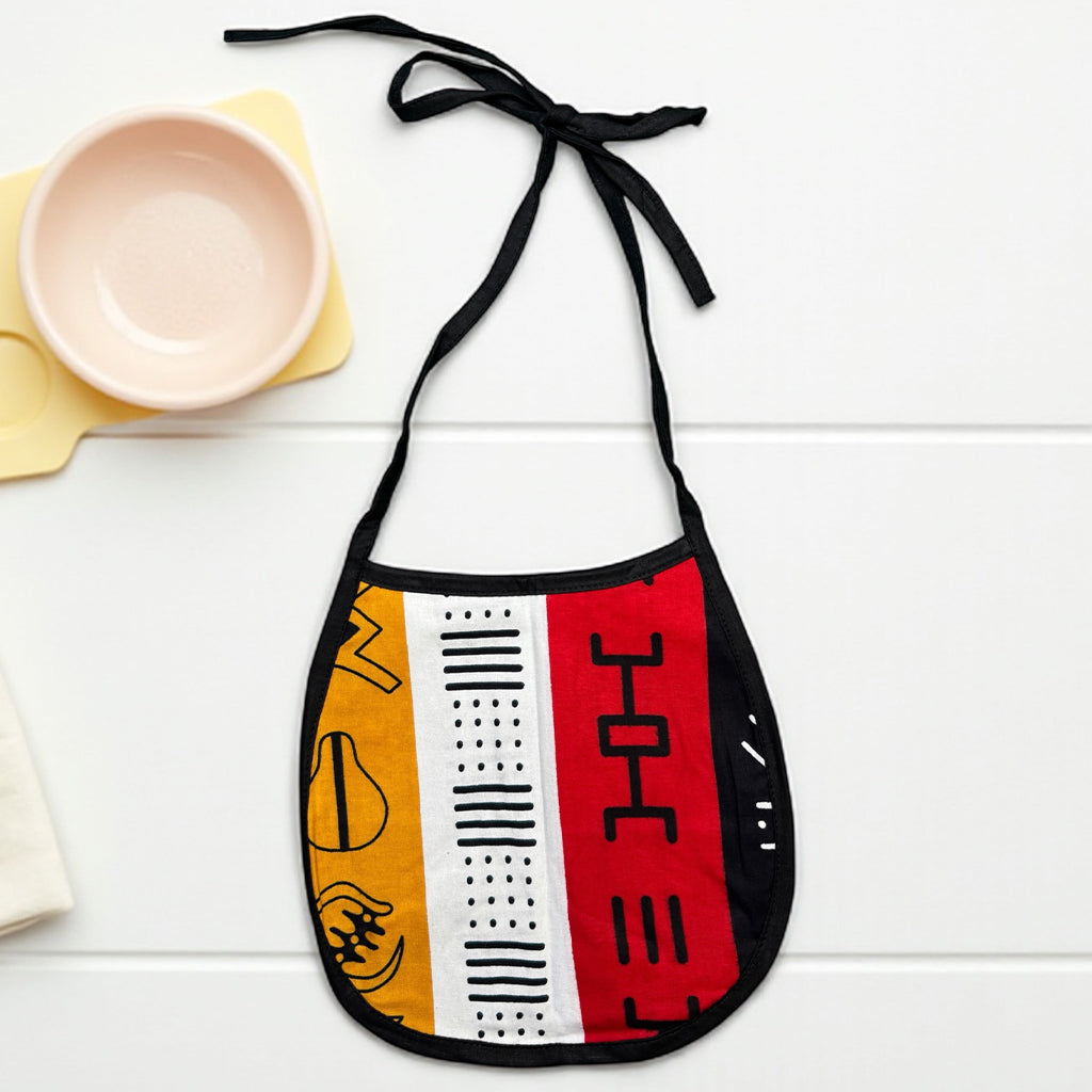 Babero para bebé con estampado africano - Rojo Símbolos Bogolan (Unisex)