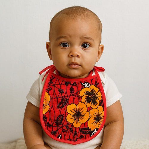 Babero para bebé con estampado africano - Flores Rojas (Unisex)