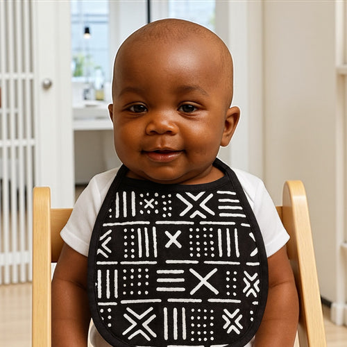Babero para bebé con estampado africano - Negro Blanco X Bogolan (Unisex)