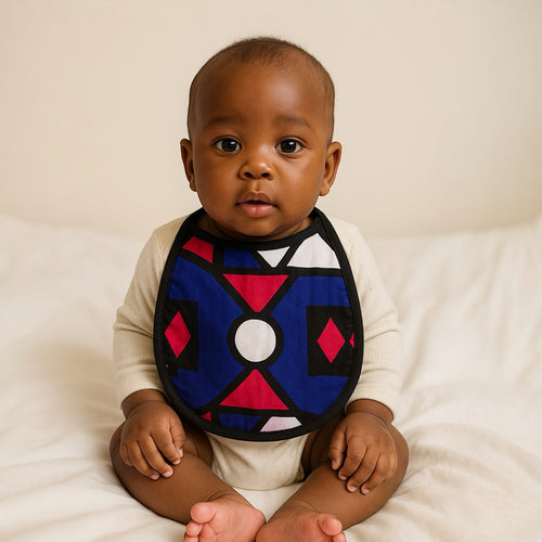 Babero para bebé con estampado africano - Azul Rosa Samakaka (Unisex)