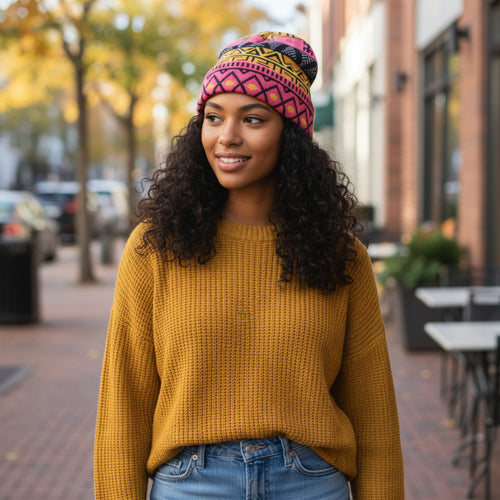 Gorro Africano con Estampado - Rosa Tribal Symbols
