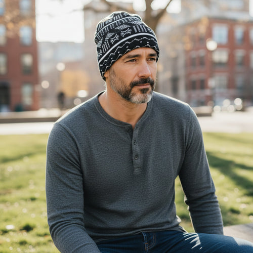 Gorro Africano con Estampado - Negro Blanco Bogolan