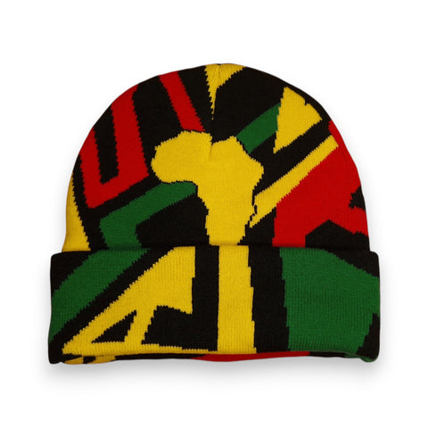 African Print Beanie / Winter hat  - Green Yellow Red Pan Africa