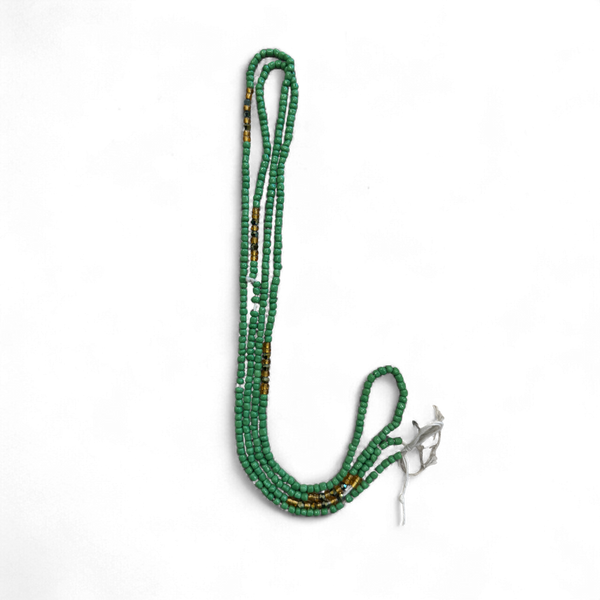 (Wichtig: bitte lesen) Perlas de cintura / Cadena de cadera africana - Verde / Dorado (Cordón tradicional no elástico) 