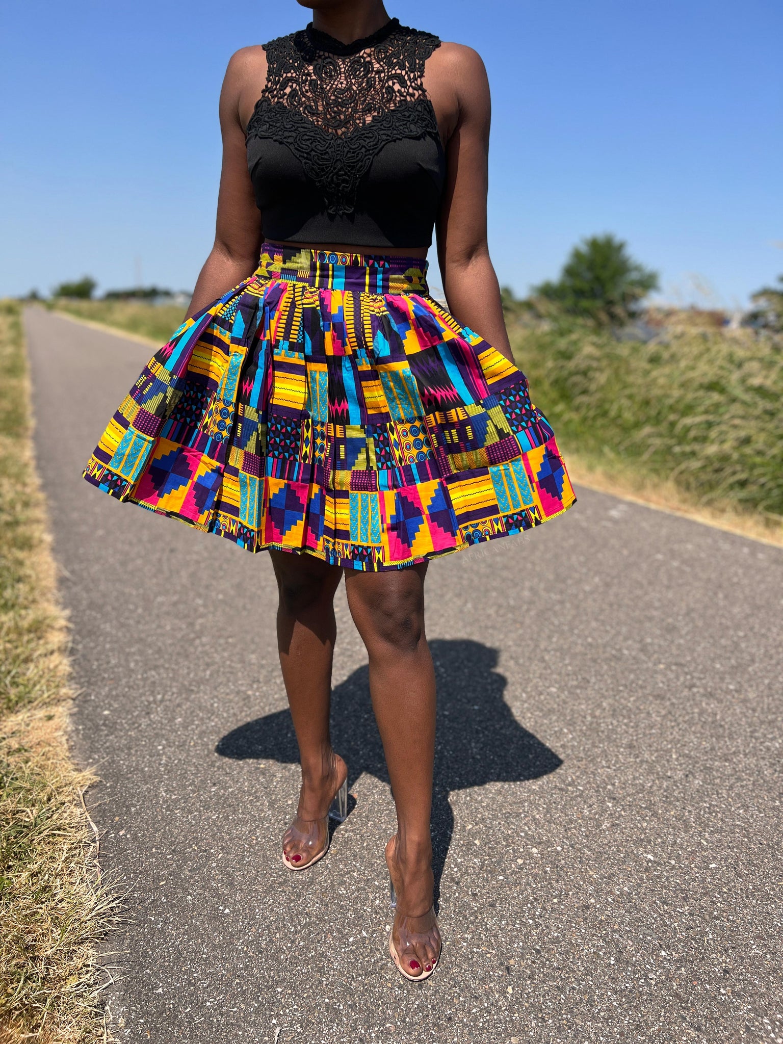 Minifalda estampado africano - Multicolor kente purple