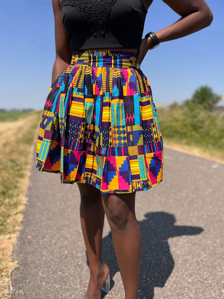 Minifalda estampado africano - Multicolor kente purple