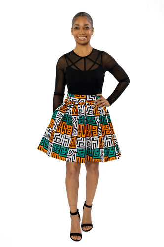 Minifalda estampado africano - Verde azulado Amarillo Kuba Blocks Congo