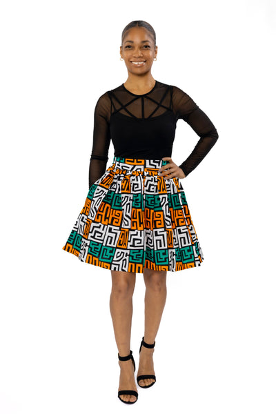 Minifalda estampado africano - Verde azulado Amarillo Kuba Blocks Congo